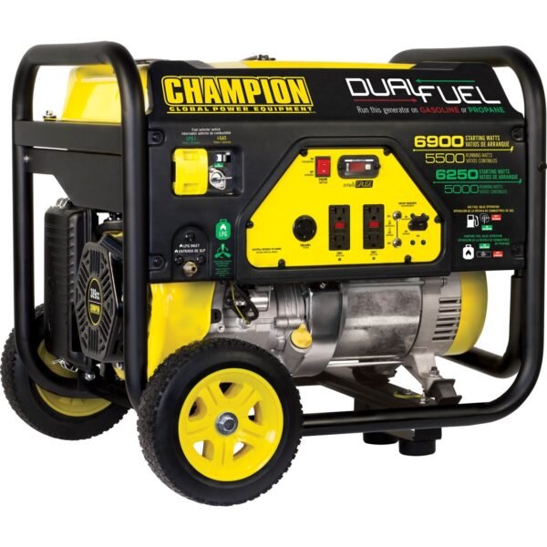 Champion Power Equipment 5500 Watt Gas 5000 Watt LPG Dual Fuel Portable Generator with Wheel Kit