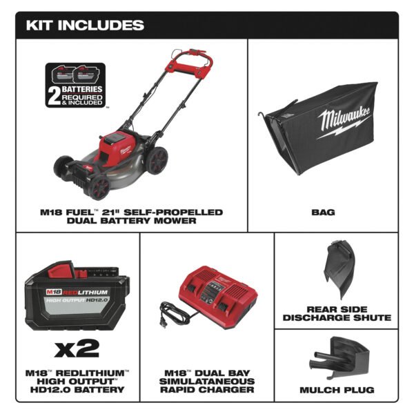 Milwaukee M18 FUEL Self-Propelled Dual Battery Cordless Lawn Mower Kit 21in