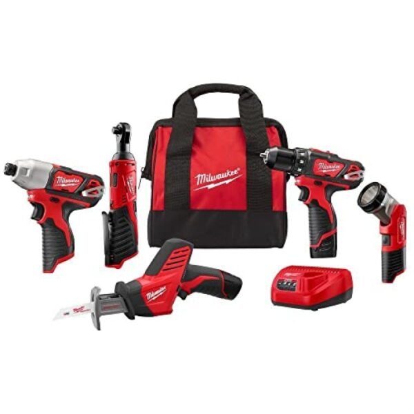 Milwaukee M12 12V Cordless 5 Tools Combo Kit 249825 Drill Driver Hex Impact Driver