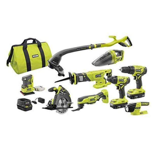 RYOBI 18V ONE Plus Lithium Ion Cordless 9 Tool Combo Kit P1869 with Batteries Charger